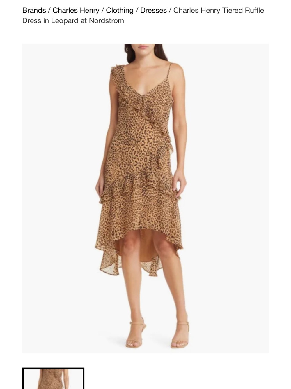 Charles Henry Leopard Print High-Low Tiered Ruffle Dress in Tan